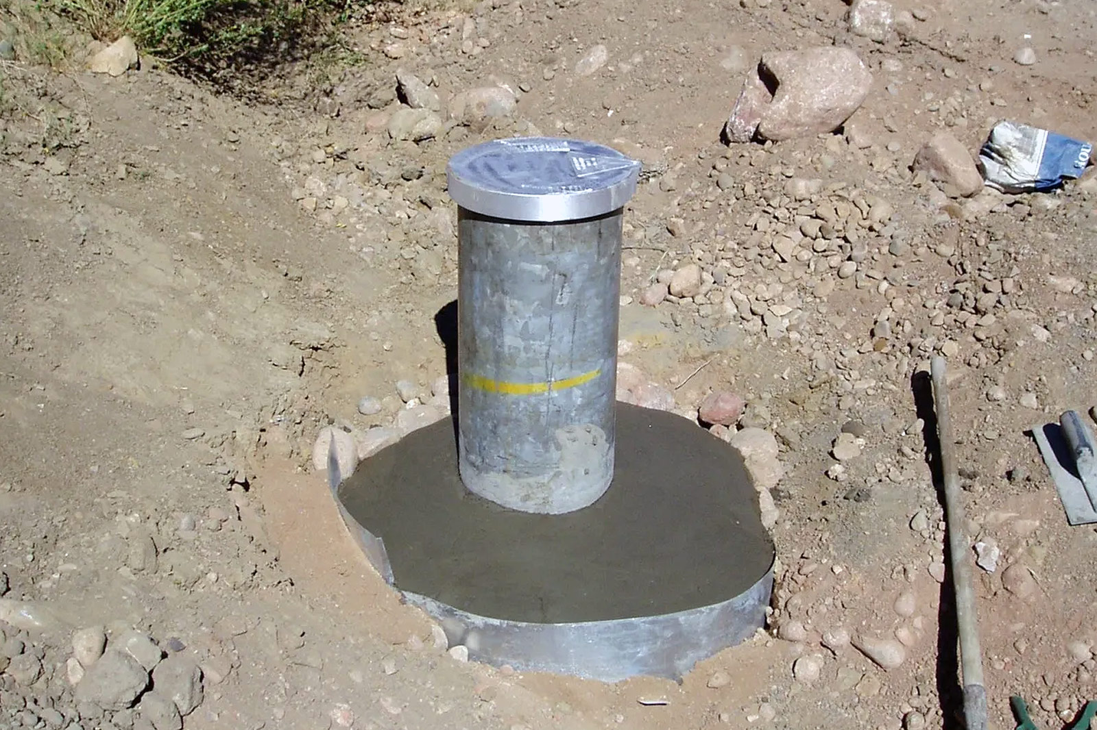 Surface completion of piezometer well, Ridges Basin Dam, Durango, Colorado: